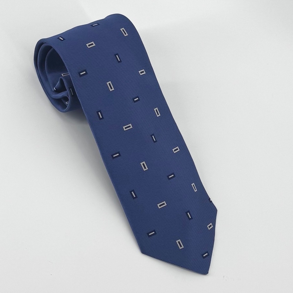 Brooks Brothers Makers Blue Geometric Silk Tie Woven in England‎ Made in USA